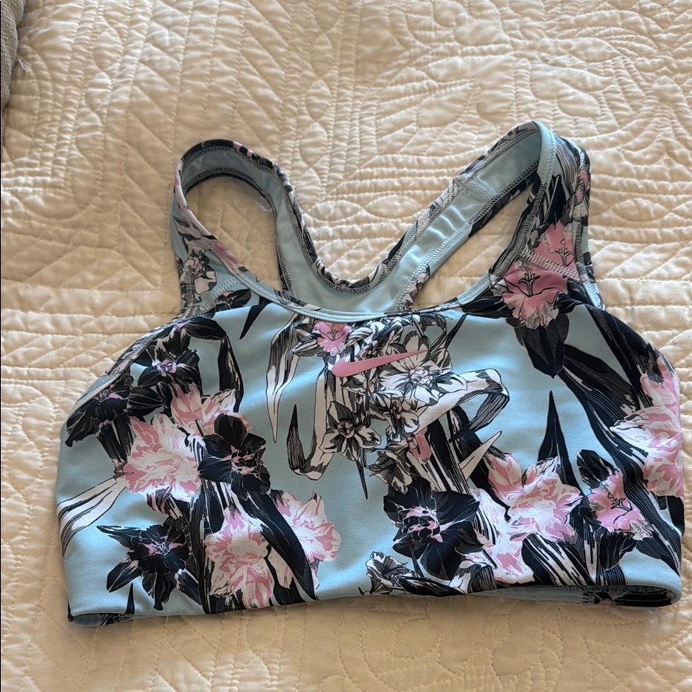 Nike Women's Floral Sports Bra - Blue and Pink